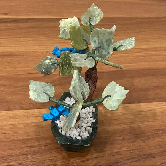 Vintage Carved Semi-Precious Stone Faux Turquoise Buds Bonsai Miniature Tree - Picture 7 of 12